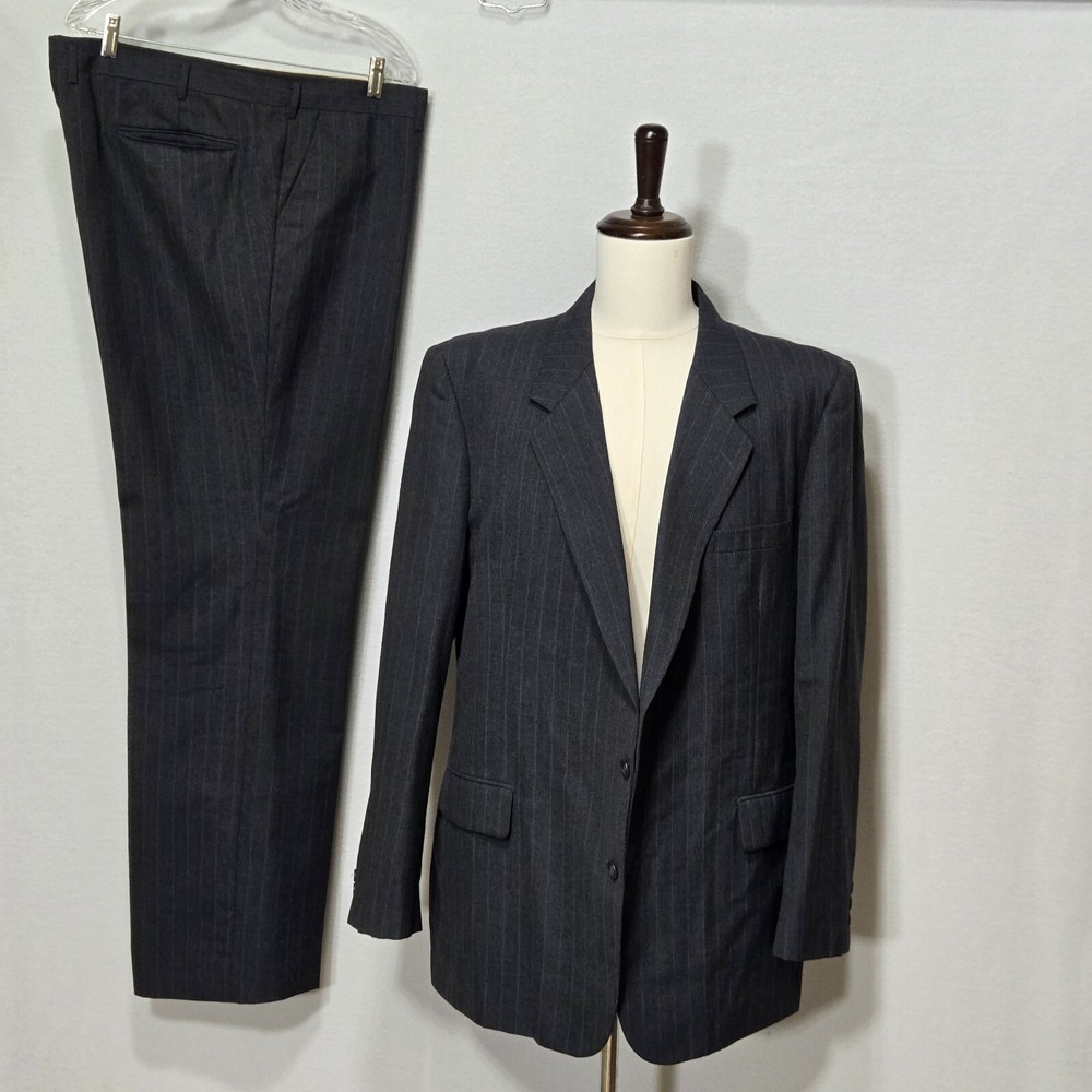Witty Brothers Classic Pants Suit Mens Black L50/45 Black Pinstripe Wool Blend